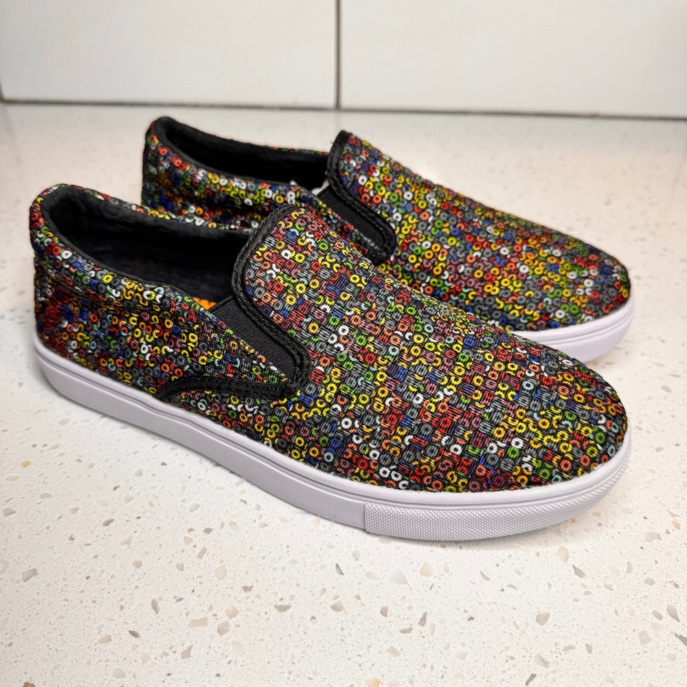 Bernie Mev Verona Multi Color Woven Slip On Sneakers Circle Pattern Size 39 or 8